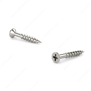 Colored Wood Screw, Flat Head, Phillips Drive, Coarse Thread, Screws with various metal finishes for hinges and slides, Screw Size 6, Length 1 in, Finish Nickel, Head Size no. 6 Colored Wood Screw, Flat Head, Phillips Drive, Coarse Thread, Screws with various metal finishes for hinges and slides, Screw Size 6, Length 1 in, Finish Nickel, Head Size no. 6