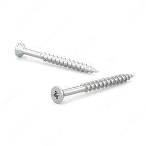 Zinc-Plated Wood Screw,Flat Head With Nibs, Quadrex Drive, Coarse Thread, Regular Wood Point, Self- tapping screw, Length 1 3/4 in