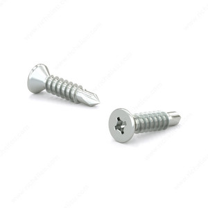 Zinc Plated Metal screw, Flat head, Quadrex Drive, Self-Tapping Thread, Self-Drilling Point, Zinc plated self- drilling (TEK) screw, Screw Size 8, Length 3/4 in