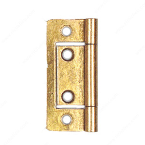 Steel Hinge - Non-Mortise, Finish Antique Brass, Style Plain Tip, Length 2 in, Screw/Nail #4 Screw