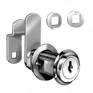 Cam Lock, Key Type Master Key, Panel Thickness Max. 1 7/16 in, Cylinder Length 1 3/4 in, Finish Bright Nickel Cam Lock, Key Type Master Key, Panel Thickness Max. 1 7/16 in, Cylinder Length 1 3/4 in, Finish Bright Nickel