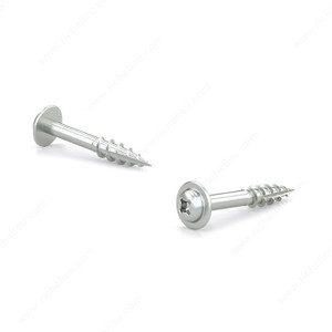 Zinc-Plated Wood Screw, Pan Washer Head, Quadrex Drive, Coarse Thread, Type 17 Point, Zinc plated pocket screw, Length 1 1/8 in