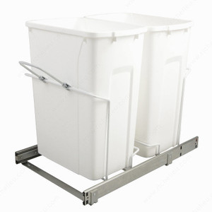 Double Bin Recycling Center with Handle, Soft- close technology., Total Capacity 70 qt, Finish White, Bin Capacity 2 x 35 quarts