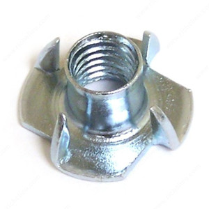 T nut with 4 prongs - Zinc, TNZ, Bolt Diameter/Size 1/4, Height 5/16 in T nut with 4 prongs - Zinc, TNZ, Bolt Diameter/Size 1/4, Height 5/16 in