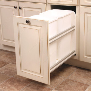Undermount Recycling Center, Soft- close mechanism., Total Capacity 54 qt, Finish White, Bin Quantity 2, Height 19 1/2 in