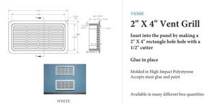4508 Vent Grill Cover, Plastic Vent Grill Fits 2" X 4" Hole. Choose Color