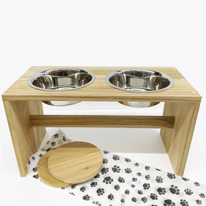 Wooden Dog Feeder, 2 Bowls
