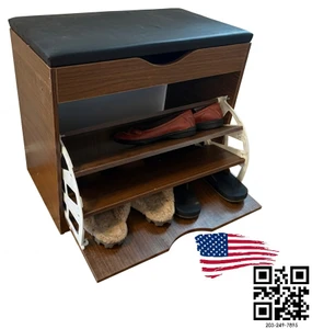 Melamine Shoe Bench "Felippe" with Stockroom Storage, Upholstered Padded Comfort in Casual Solid Choose Color Style