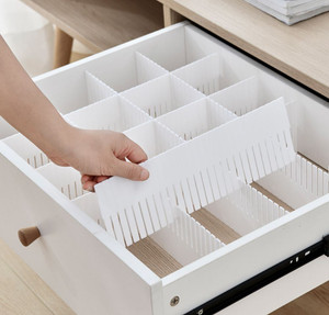 1 Universal Plastic interlocking Drawer Divider Plastic Adjustable Household Separator Drawer Kitchen Office Drawer Organizer Accessories, 19.75"x4.5"x1/16" choose quantity