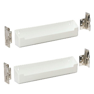 2 Plastic Sink Tip-Out Trays with Hinges, 11"W x 2"D x 3"H, No Tab Stops, White 2 Plastic Sink Tip-Out Trays with Hinges, 11"W x 2"D x 3"H, No Tab Stops, White