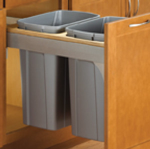 Top Mount Trash Pull-Outs with Soft-Close, 15"W X 23-3/16"D X 17-1/2"H, Platinum/100 lb. Top Mount Trash Pull-Outs with Soft-Close, 15"W X 23-3/16"D X 17-1/2"H, Platinum/100 lb.