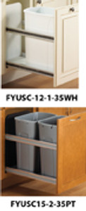 Bottom Mount Trash Pull-Outs with Soft Close, 11-13/16"W x 22-7/16"D x 23-1/4"H, 80 lb, (1)50qt, No Lid-White Bottom Mount Trash Pull-Outs with Soft Close, 11-13/16"W x 22-7/16"D x 23-1/4"H, 80 lb, (1)50qt, No Lid-White