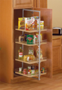 Pull-Out Pantry Units, 3-13/16" W x 54-1/2" to 61-3/8" FH x 22-1/4" OD, Frosted Nickel Center Mount Frame Pull-Out Pantry Units, 3-13/16" W x 54-1/2" to 61-3/8" FH x 22-1/4" OD, Frosted Nickel Center Mount Frame