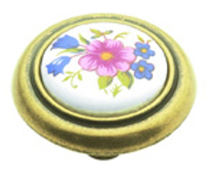 KNOB,WHT FLORAL/ANTQ BRS KNOB,WHT FLORAL/ANTQ BRS