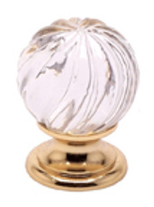 KNOB CRYSTAL, SWIRL CLEAR WITH GOLD KNOB CRYSTAL, SWIRL CLEAR WITH GOLD
