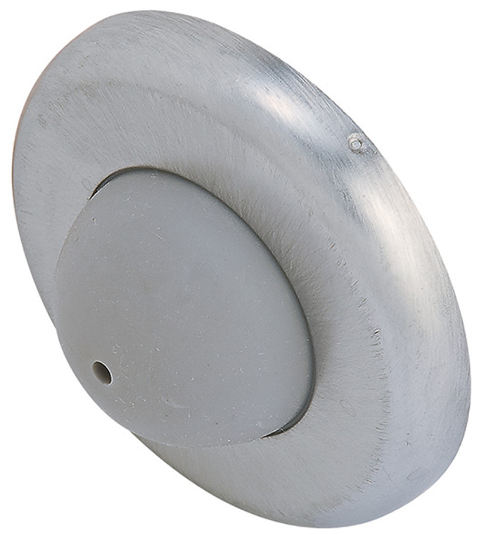 Wall Stop, model SW111, stainless steel, bright, with convex durable vinyl bumper