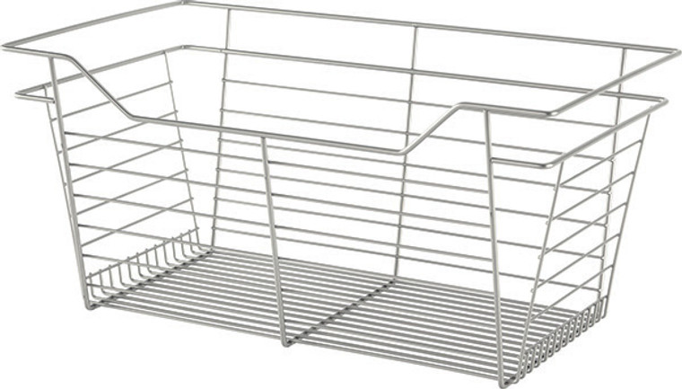 Closet Basket, steel, matt nickel, 14" depth x 23" width x 11" height, with nickel plated 14" slides