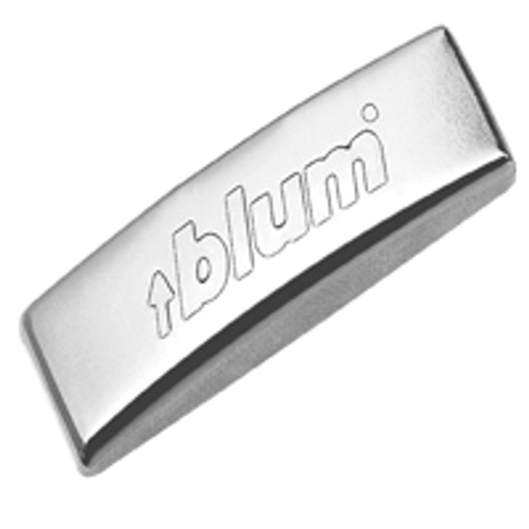 Clip Hinge Logo Cover Cap, For Straight-Arm Hinge, Steel, Embossed, "Blum"