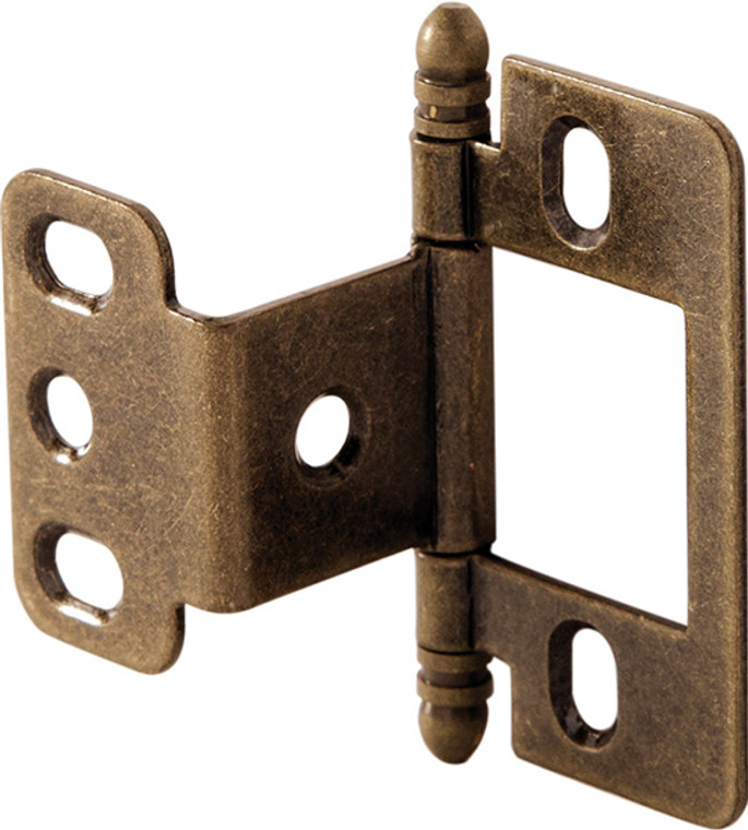 Partial Wrap Non-Mortise Decorative Butt Hinge, with ball finial, for inset doors, steel, antique brass finish