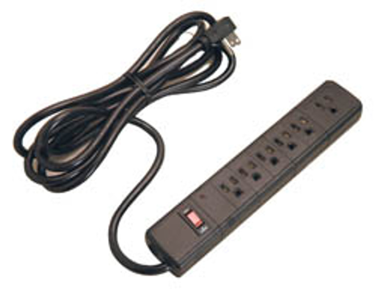 Power Strip, 6 outlet, 10' power cord, plastic, black