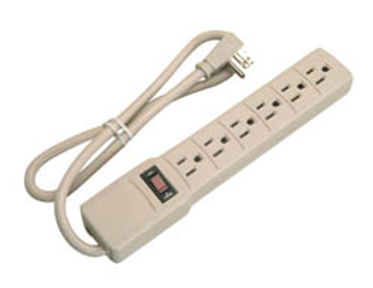 Power Strip, 6 outlet, 3' power cord, plastic, beige