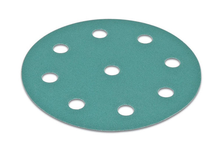 H&L disc, 6", 9 holes, aluminum oxide, 120 grit, filmbac, 100 per package