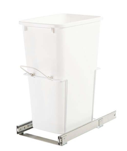 KV Single Bin 20 Quart Slide-Out Bottom Mount Waste Bin 8inch Opening White