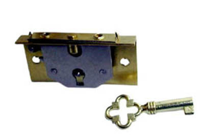 Small Chest Lock, Lock Burnished Brass 2" W X 1" H