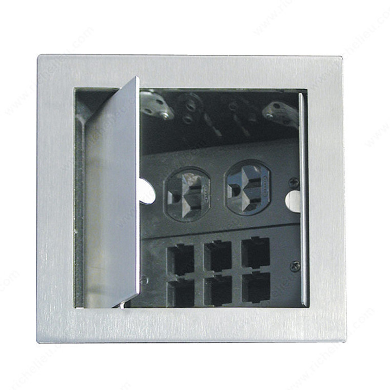 Metal Power and Data Boxes, Finish Stainless Steel, Features Square, Power Receptacle 2