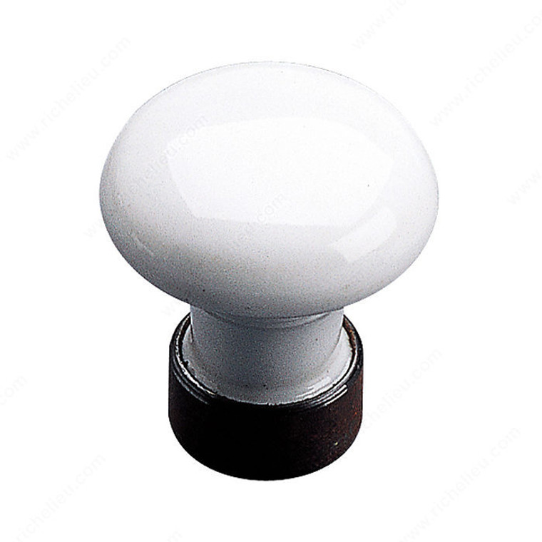 Traditional Forged Iron and Porcelain Knob - 1353, Finish Rust / White