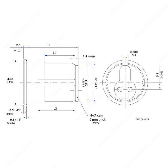 1-1/2'' Mortise Lock Cylinder - 4000, Finish PVD Brushed Nickel
