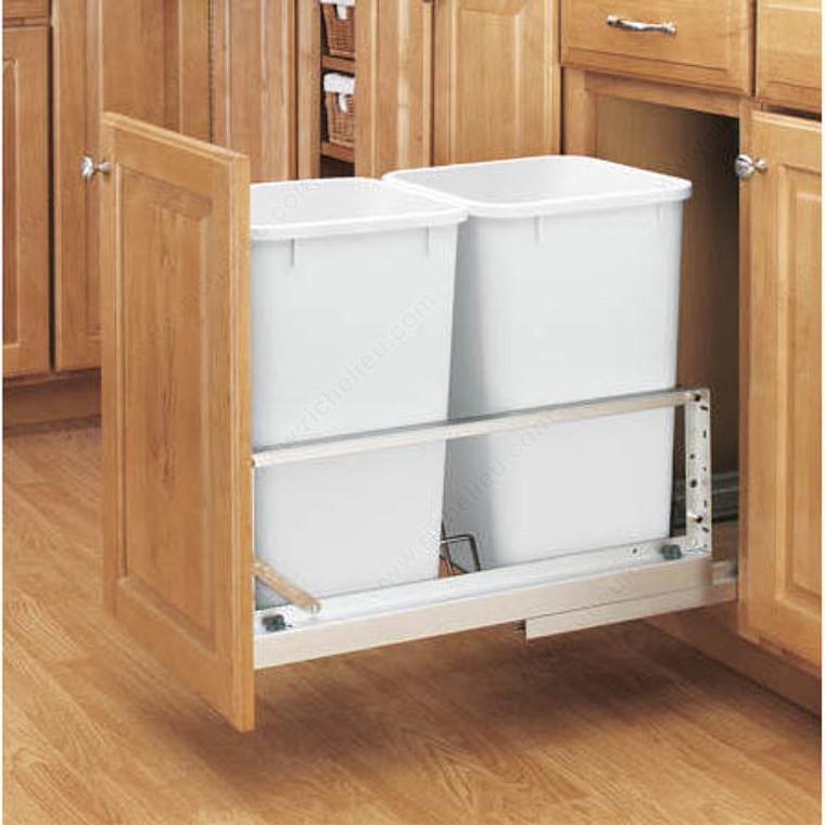 Double Pull-Out Recycling Center, Total Capacity 70 qt, Finish White, Depth 21 7/8 in, Height 19 1/4 in