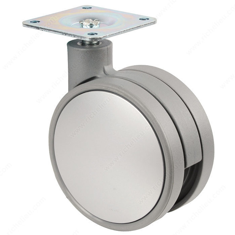 Contemporary Twin Wheel Casters - Plate,Load Capacity Per Caster Max. 80 kg, Wheel Diameter 75 mm, Total Height 98 mm, Tread Width 47 mm
