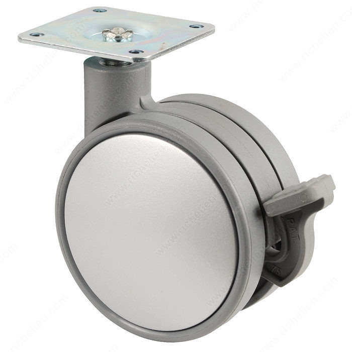 Contemporary Twin Wheel Casters - Plate,Load Capacity Per Caster Max. 80 kg, Wheel Diameter 75 mm, Total Height 98 mm, Tread Width 47 mm