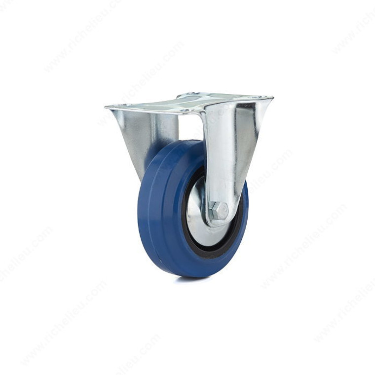 Industrial Blue Elastic Rubber Caster, Non- marking rubber tread, Load Capacity Per Caster Max. 70 kg, Wheel Diameter 100 mm, Total Height 130 mm, Tread Width 35 mm