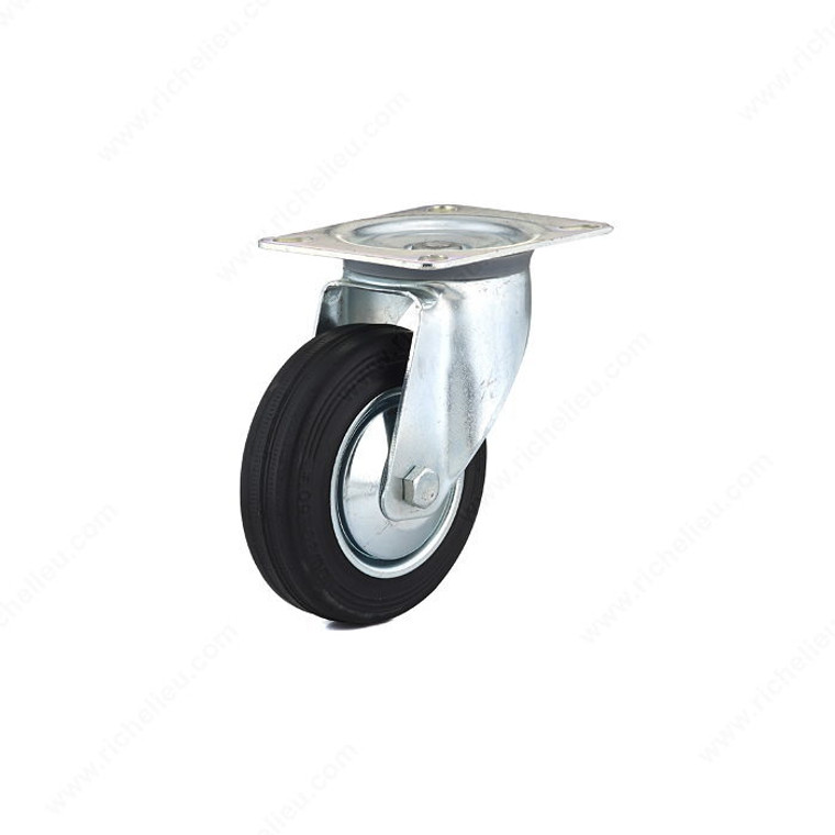 Industrial Euro Series Rubber Caster, Superior rolling quality, Load Capacity Per Caster Max. 70 kg, Wheel Diameter 100 mm, Total Height 128 mm, Tread Width 30 mm