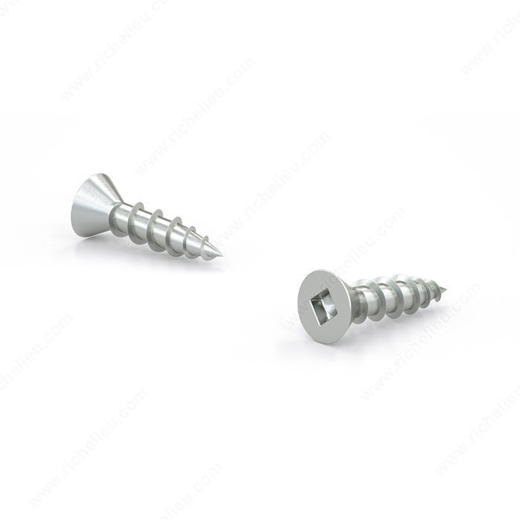 Zinc-Plated Wood Screw, Flat head, Square Drive, Coarse Thread, Regular Wood Point, Assembly screw, Screw Size 8, Length 3/4 in, Function Hinges and Hardware, Head Size no. 8