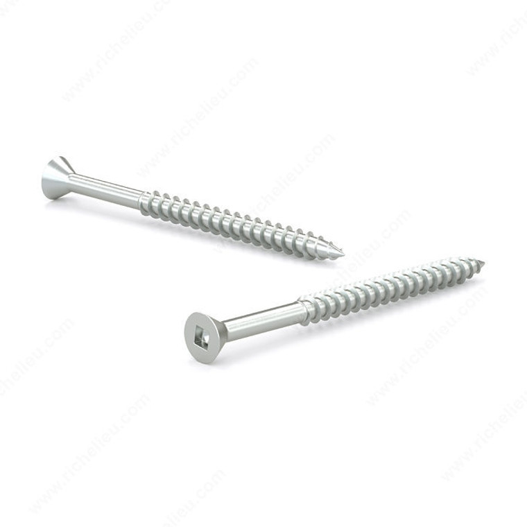 Wood Screw, Flat Head, Regular Thread, Regular Wood Point, Zinc plated assembly screw, Screw Size 6, Length 1 1/2 in, Head Size no. 6, Drive Size #1 (Green)