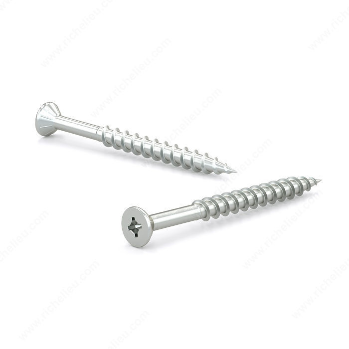 Zinc-Plated Wood Screw,Flat Head With Nibs, Quadrex Drive, Coarse Thread, Regular Wood Point, Self- tapping screw, Length 1 3/4 in