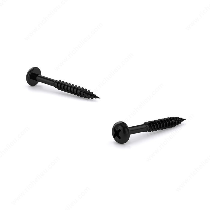 Black Zinc-Plated Wood Screw, Pan Head, Phillips Drive, Regular Thread, Type 17 Point, Black zinc plated self- drilling assembly screw, Length 1 1/2 in, Head Size no. 6