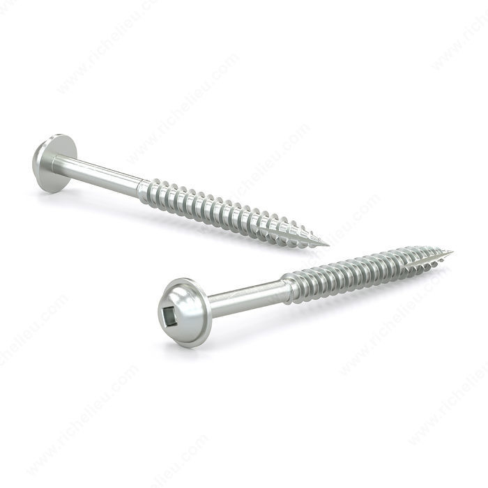 Zinc-Plated Wood Screw, Pan Washer Head, Square Drive, Regular Thread, Type 17 Point, Zinc plated pocket screw, Length 3 in