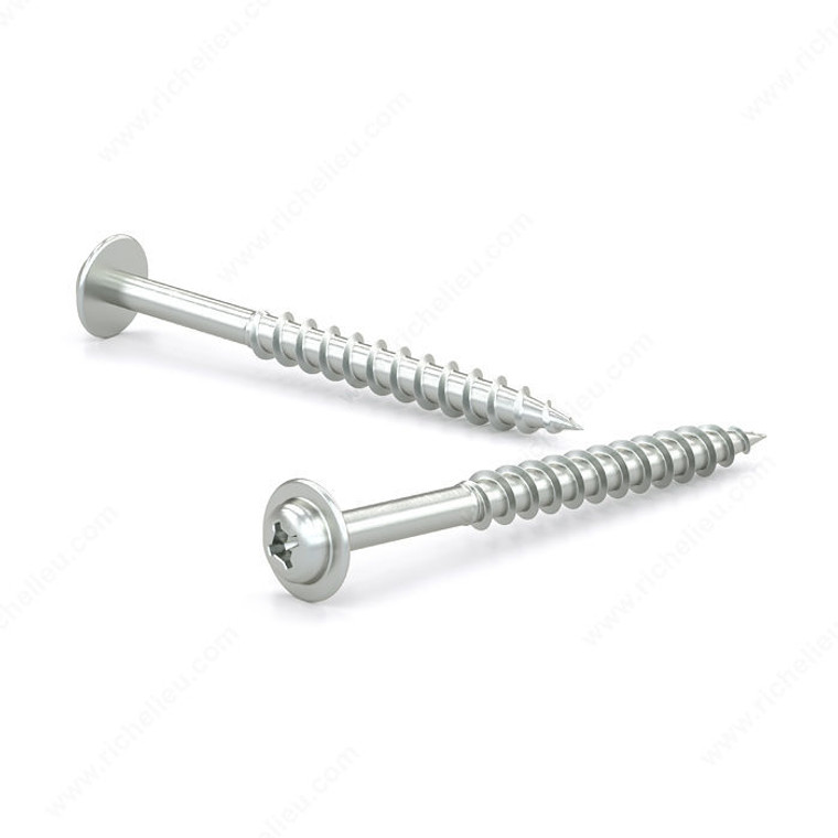 Zinc-Plated Wood Screw, Pan Washer Head, Quadrex Drive, Coarse Thread, Regular Wood Point, Zinc plated pocket screw, Length 3 in, Threading Partial thread