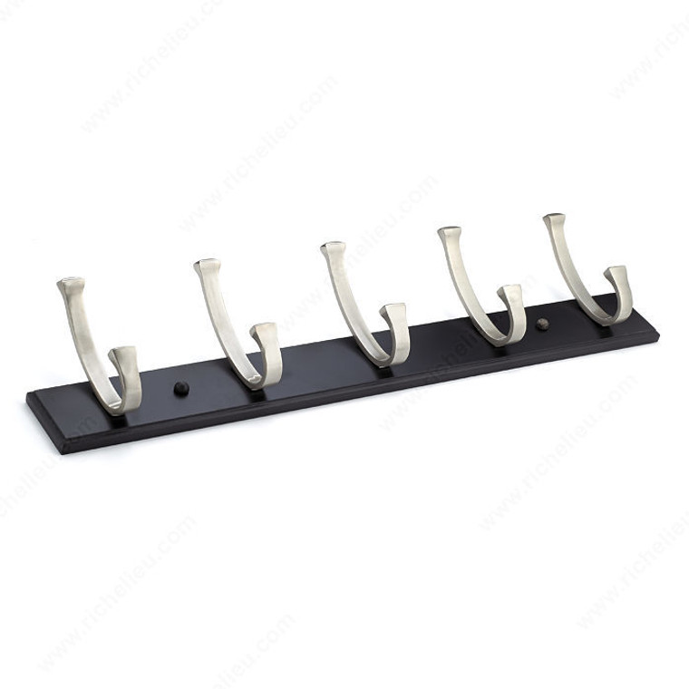 Contemporary Hook Rack - 1112, Board Finish Black, Finish Black / Brushed Nickel