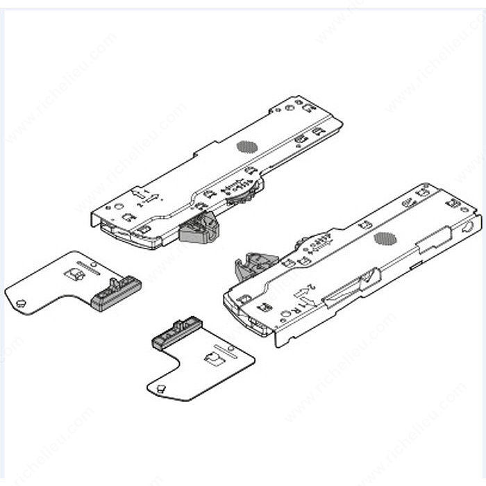 Tip-On Blumotion Units, Load Capacity 0 to 20 kg, Finish Light Grey, Nominal Length 350 to 750 mm