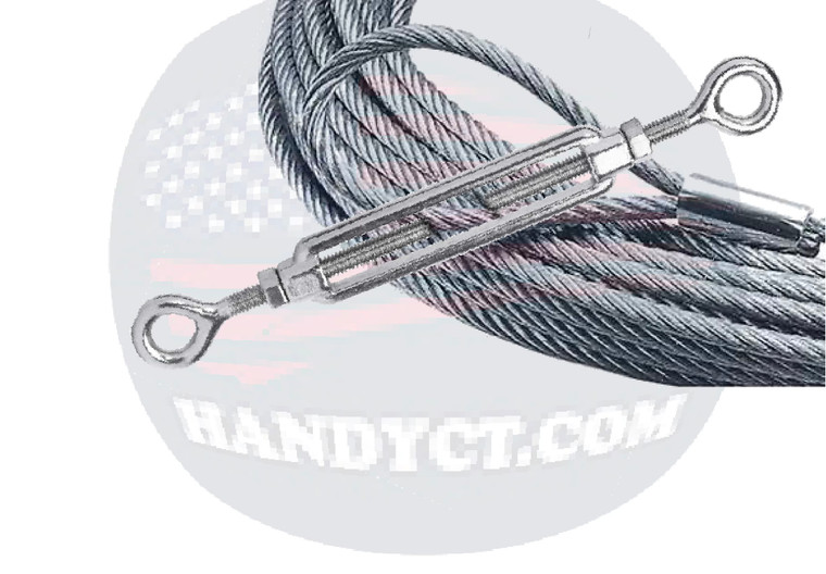 Customizable Wire Rope with turnbuckle- Galvanized Cable with 2Looped Ends, 1-Pack, Choose any Length-total length listed, Turnbackle+1loop+clamp