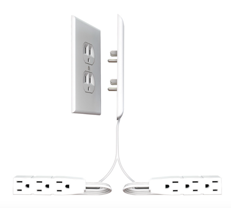 Sleek Socket®, Häfele, 3 Outlet Power Strip and 2 x 8 ft Cords. Perfect for behind beds, couches and more.