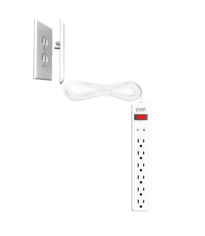 Sleek Socket®, Häfele, 6 Outlet Power Strip with Surge Protection.With 6 foot cord and lighted switch for TV stands, furniture and desks.