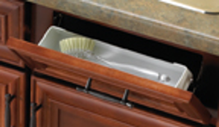 Plastic Sink Tip-Out Trays, 11"L x 1-5/8"D x 3"H,No Tab Stops, Almond