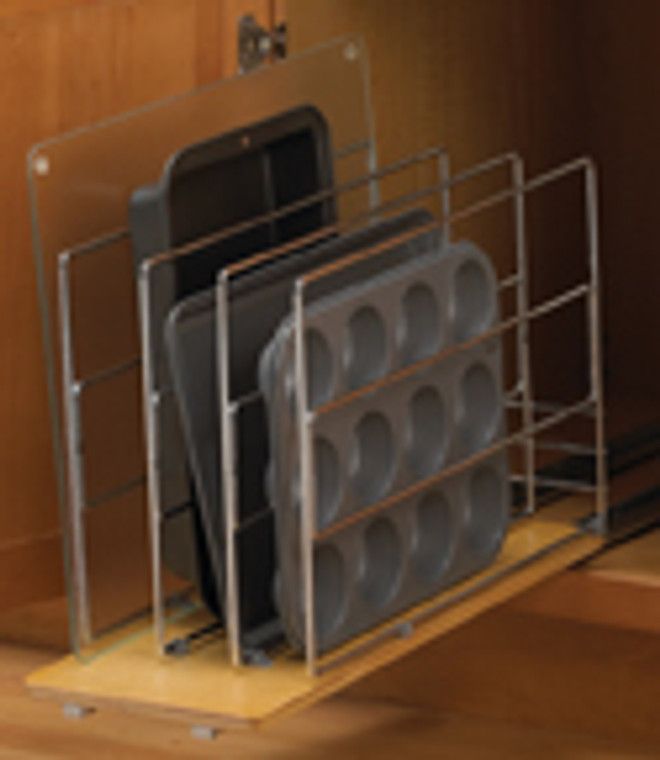 Base Cabinet Tray Dividers, 8-11/16"W x 22-1/4"D x 14"H, Wood Roll Out4 Dividers, Zinc/100 lb.