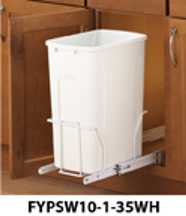 Bottom Mount Trash Pull-Outs with Standard Close, (1)White 35 qt, No Lid, White/80 lb.